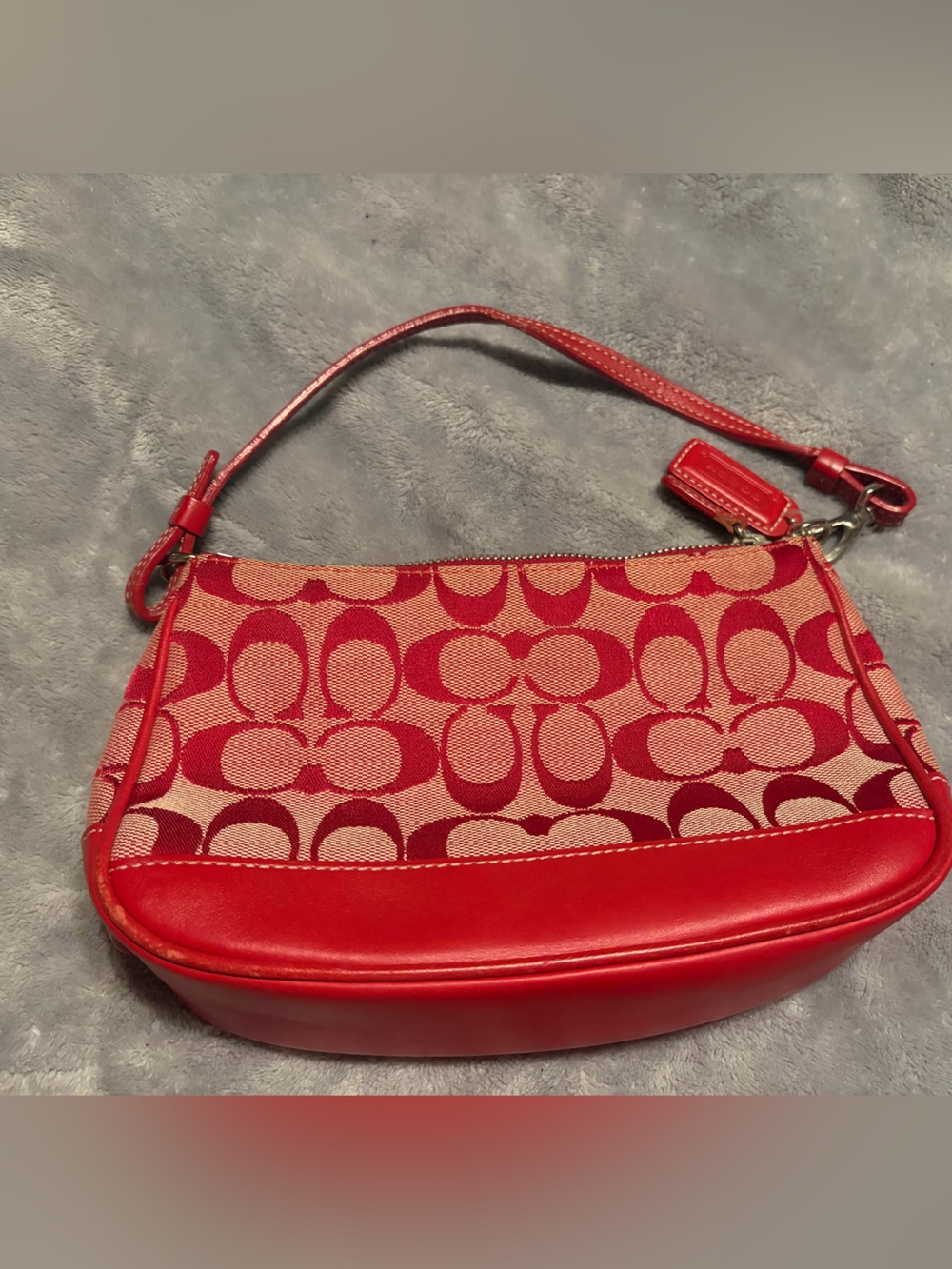 Rare vintage y2k coach red leather signature shoulder bag baguette purse